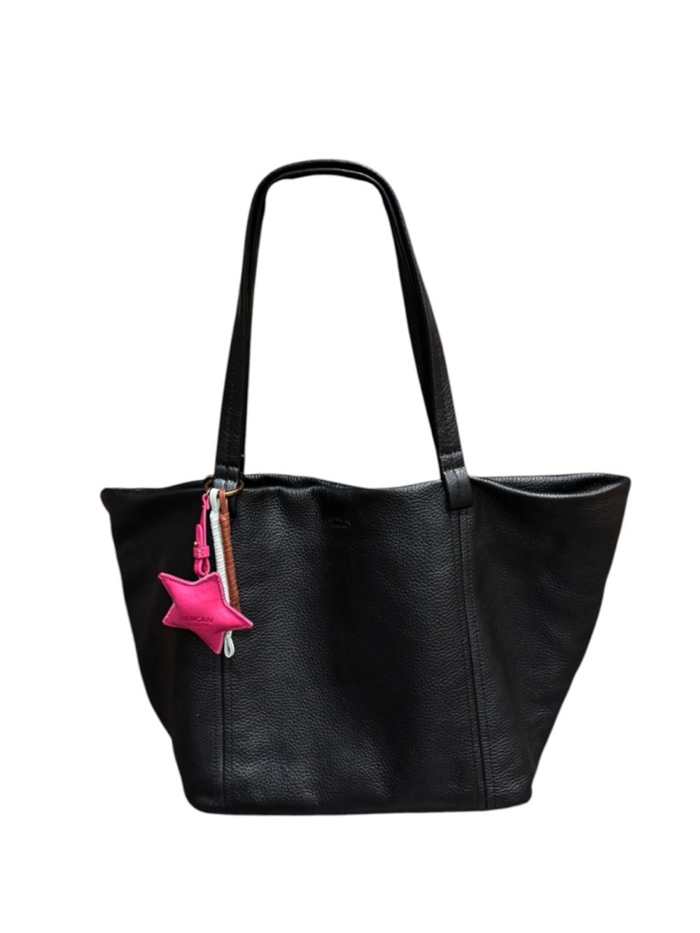 Classic Black Leather Tote with Pink Star Charm and matching small bag